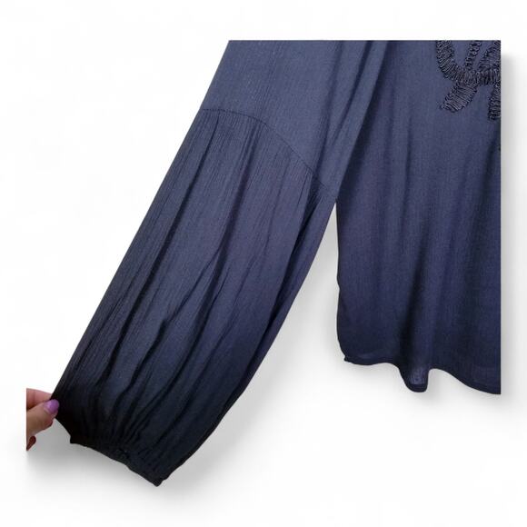 Vintage Havana Est 1954 Boho Blouse Embroidered V-Neck Keyhole #CC4619 Black - L - Picture 3 of 9